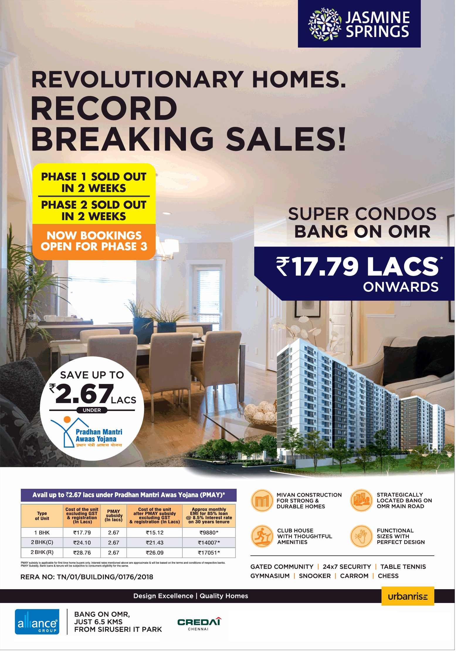 Save upto 2.67 Lakhs under Pradhan Mantri Awaas Yojna at Alliance Jasmine Springs in Chennai Update